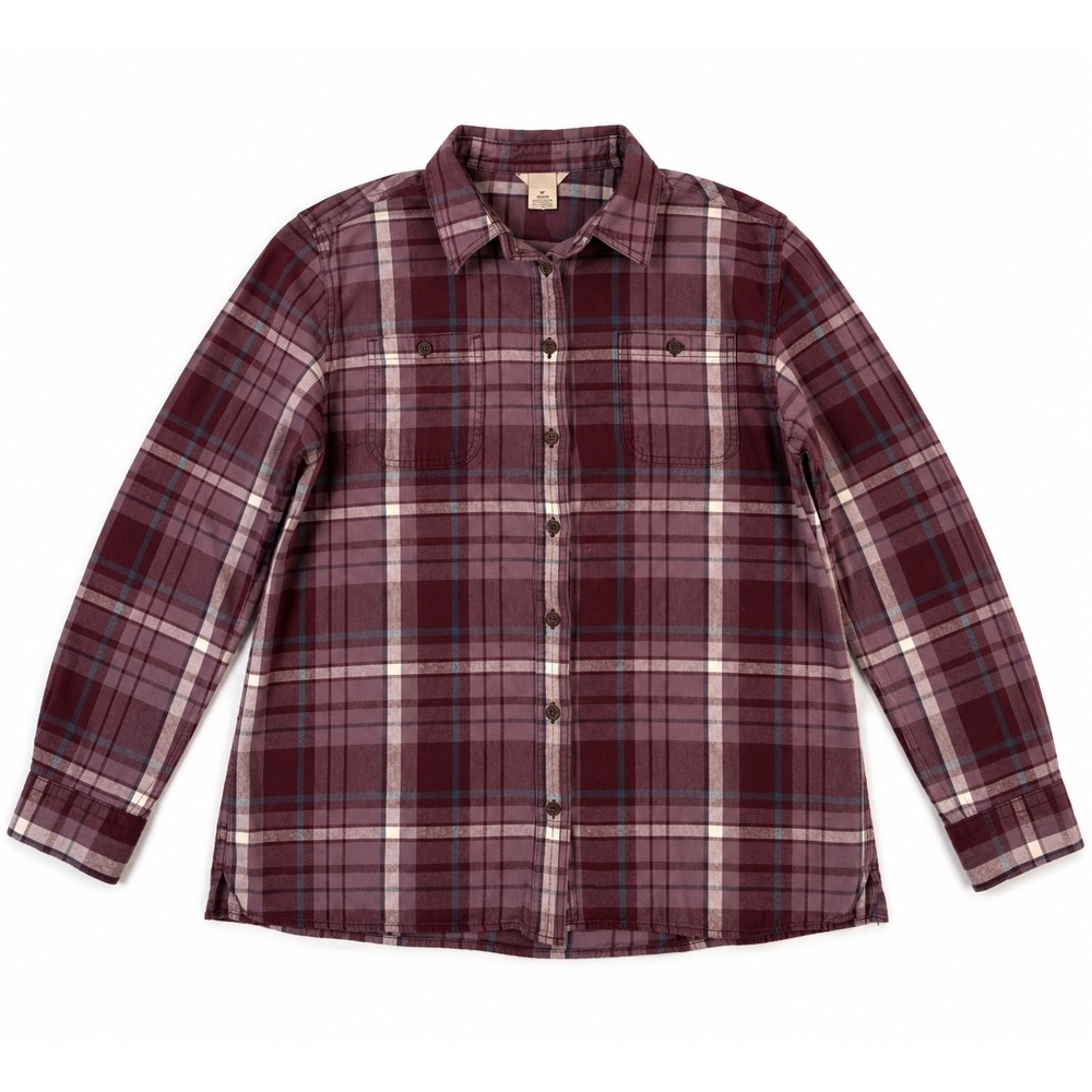 Duluth Trading Co Womens XL Burgundy Plaid Flannel Button Down Shirt Cotton